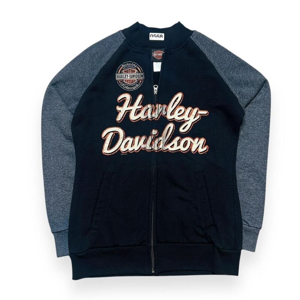 Vintage Harley Davidson Jacket Y2K Motorcycle Zip-Up Black Women's Size M